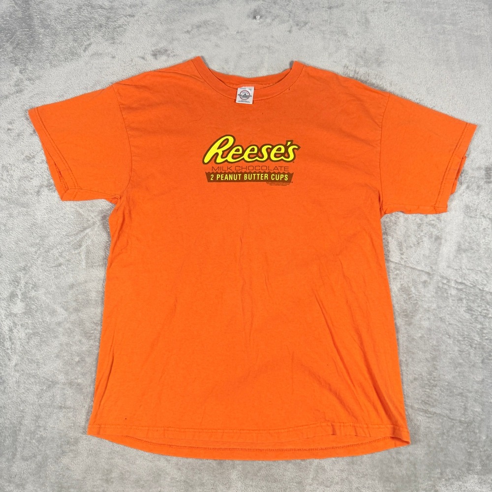 Vintage Delta Mens Large Reeses Peanut Butter Cups T-Shirt Orange 2001 Graphic